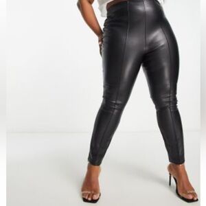 ASOS design Curve stretch faux leather cigarette pants in black